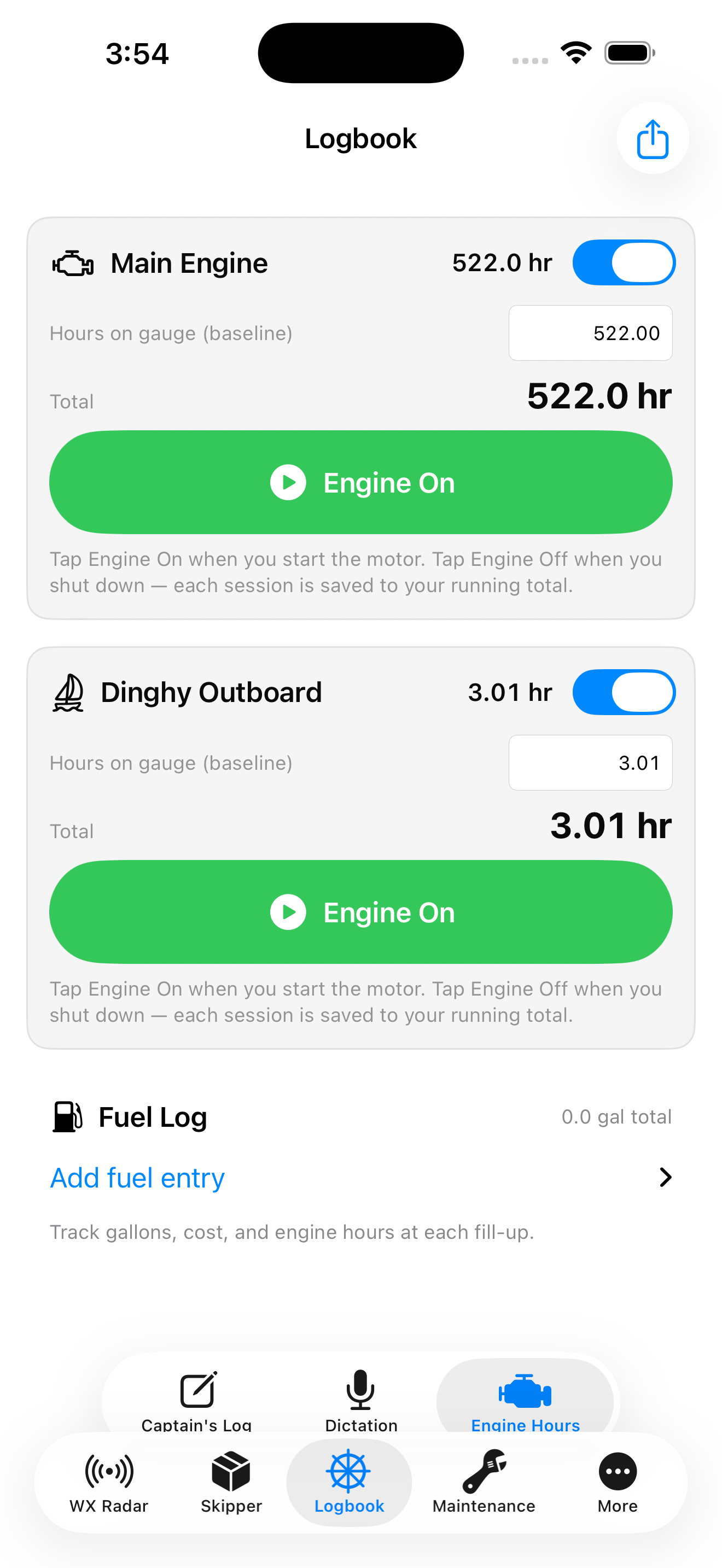 Engine Hours Panel